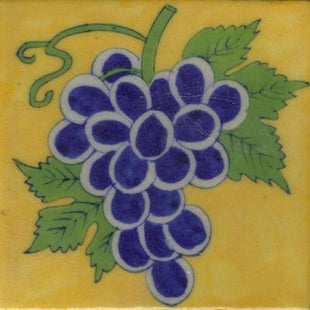 Blue Grapes Green Leaf Design With Yellow Base Tile