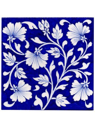 Blue Flower and White Leaves Tile 6x6 inch