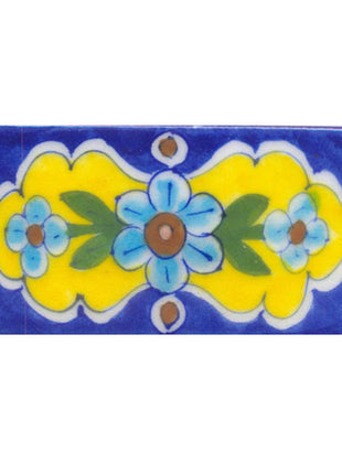 Turquoise,Brown,Pink Flower and Green leaf with Blue Base Tile