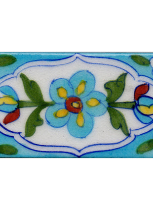Turquoise Flowers and Green Leaves On Turquoise Base Tile