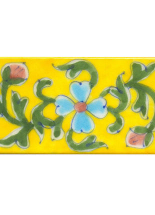 Turquoise, Pink Flower and Green leaf with Yellow Base Tile