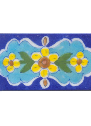 Yellow,Brown,Pink Flower with Blue Base Tile