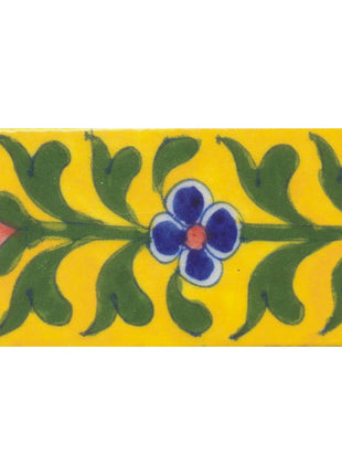 Blue and Flower and Green leaf with Yellow Base Tile