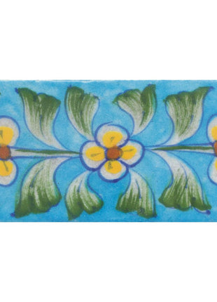 Yellow Flowers and Lime Green leaf with Turquoise Base Tile
