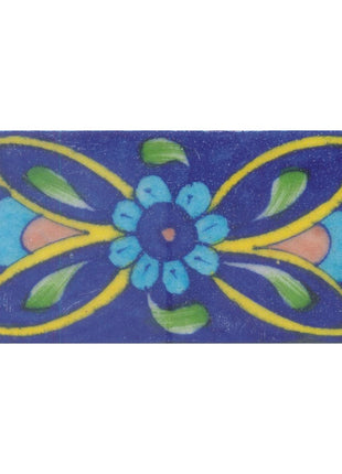 Turquoise,Brown and Yellow design and Green leaf with Blue Base Tile