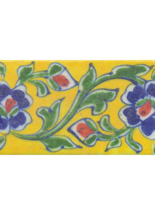 Blue and Brown Flowers and Green leaf with Yellow Base Tile