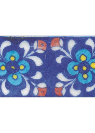 Yellow,Blue and Turquoise Flowers and White leaf with Blue Base Tile
