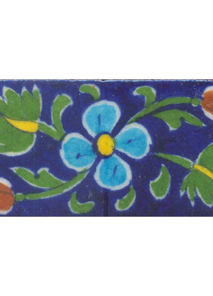 Yellow and Turquoise Flower and Green leaf with Blue Base Tile