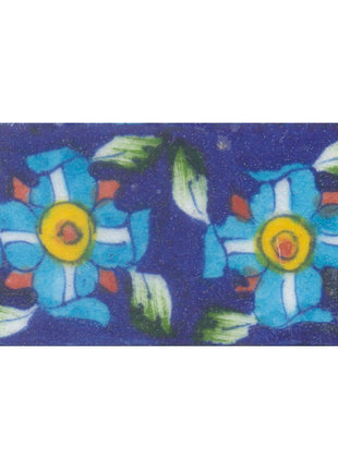 Two Turquoise Flowers on Blue Base Tile