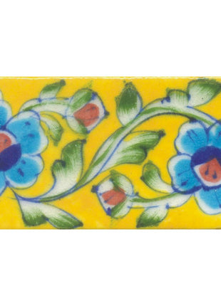 Turquoise,Blue and Red Flowers and Lime Green leaf with Yellow Base Tile