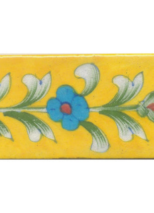 Turquoise and Brown Flowers and Lime Green leaf with Yellow Base Tile