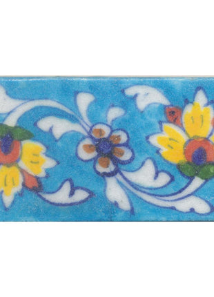 Yellow and Brown Flowers and White leaf with Turquoise Base Tile