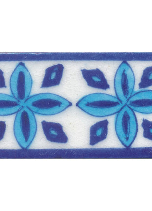 Turquoise and Blue Flowers with White Base Tile