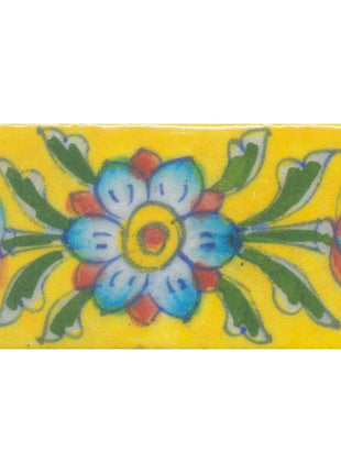 Turquoise Flowers Design on Yellow base Tile