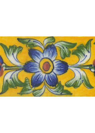 Blue,Yellow and Brown Flower and Lime Green leaf with YellowBase Tile