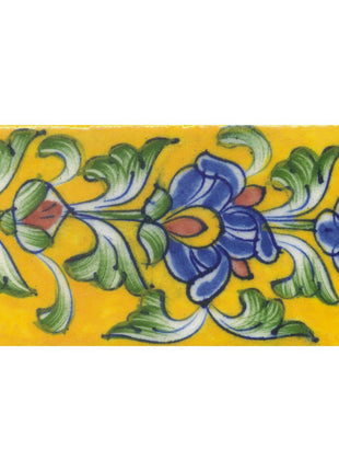 Blue,Yellow and Brown Flower and Lime Green leaf with Yellow Base Tile