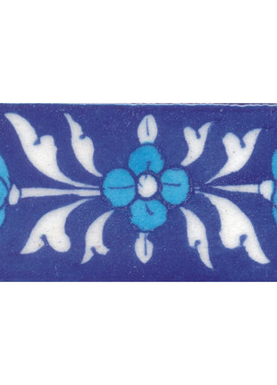 Turquoise Flowers and White leaf with Blue Base Tile