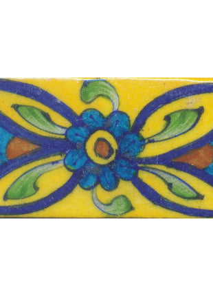 Turquoise and Yellow Flowers and Green leaf with Yellow Base Tile