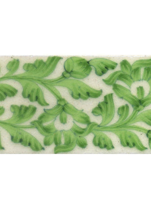 Lime Green Flowers and Leaf with White Base Tile