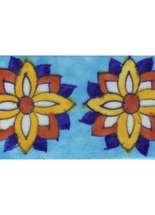 Blue,Red & Yellow flowers With Turquoise Base Tile (2x4-BPT-63)