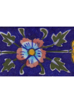 Blue Tile With Green leaf and Red flowers