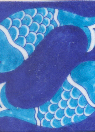 Two Turquoise Fish With Blue Base Tile