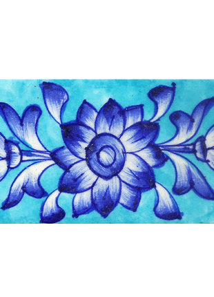 White Flowers and Leaves With Blue Shading On Turquoise Base Tile