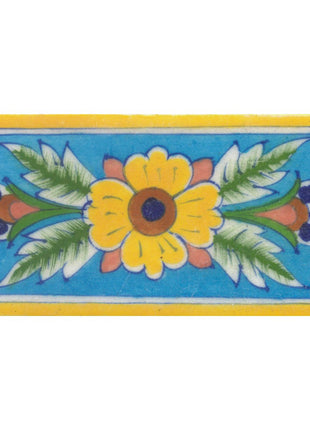 Yellow,Brown and Blue Flower and Lime Green leaf with Turquoise Base Tile