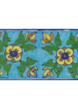 Blue,Yellow and Brown Flowers and Green leaf with Turquoise Base Tile