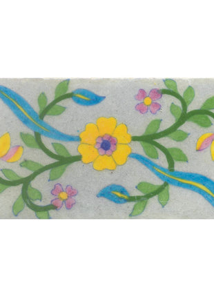 White tile with yellow, pink turquoise & green floral (3x6-bpt04)