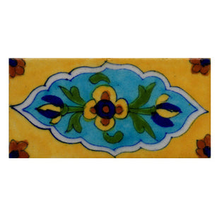 Green Leaves and Yellow and Brown Flowers with Turquoise and Yellow Base Tile