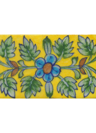 Turquoise and Brown Flower and Lime Green leaf with Yellow Base Tile