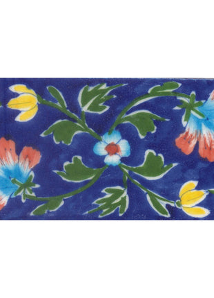 Red and Turquoise Flowers and Green leaf with Blue Base Tile