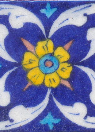 Luxury Kitchen Backsplash Floral Design Blue Pottery Tile