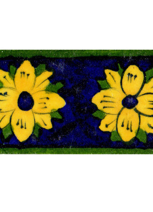 Two Yellow Flower Design On Blue Base Tile With Green Border
