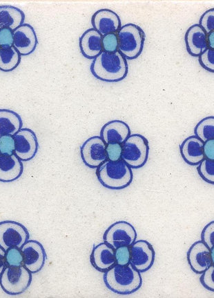 White and Turquoise Flowers with White Base Tile