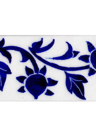 Blue Flowers and Leaves Design On White Base Tile