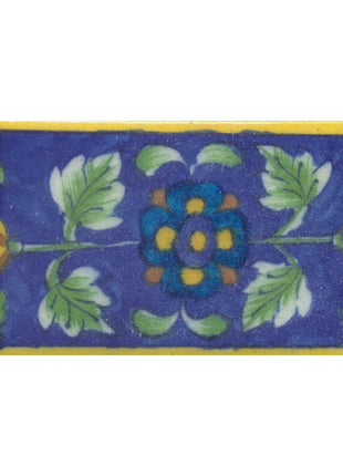 Turquoise,Yellow and Blue Flower and Green Shading leaf with Blue Base Tile