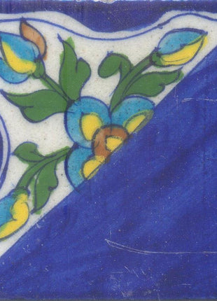 Half Flowers Design with Blue color Base Tile