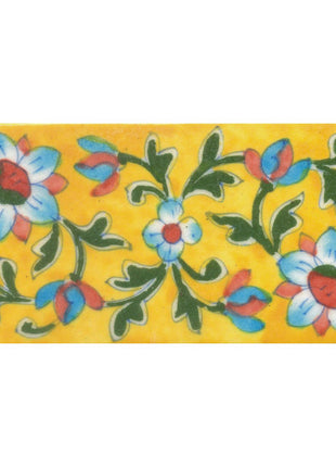 Turquoise, Green and Red Flowers and Green leaf with Yellow Base Tile
