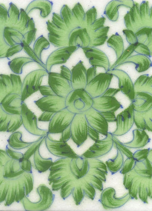 Green Flower with White Base Tile