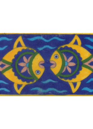 Two Fish yellow,Brown,Blue and Green with Blue Base Tile