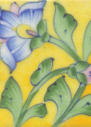 Blue and Yellow Flower and Lime Green leaf with Yellow Base Tile
