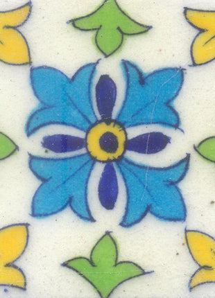 Turquoise,Yellow,Blue and Green design with White Base Tile