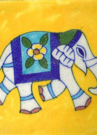 Elephant Design On Yellow Base Tile