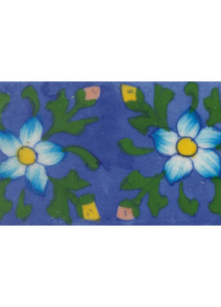 Turquoise and Yellow Flowers and Green leaf with Blue Base Tile