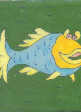 Yellow and Turquoise Fish with Green Base Tile