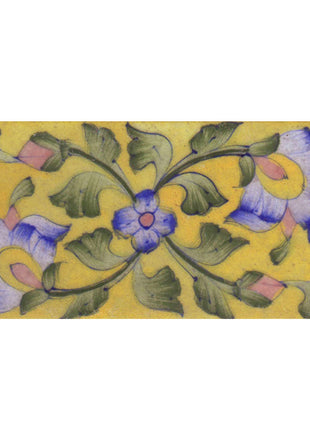 Two Blue Shading Flowers Design on Yellow Base Tile