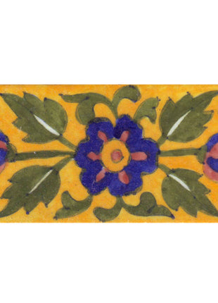 Blue,Brown and Yellow Flower and Green leaf with Yellow base Tile-01