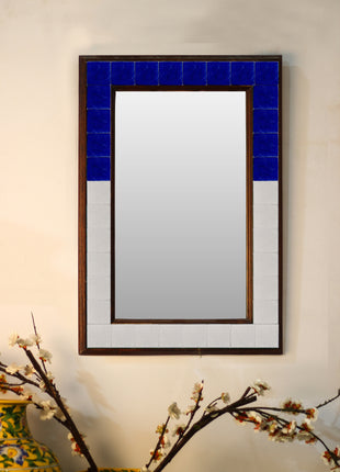 Antique Solid Blue And White Ceramic Tile Mirror